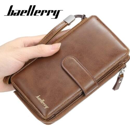 Baellerry Men Long Business Wallet Fashion Multi-function Soft Leather Male Handbag Large-capacity Solid Color Casual Zipper Bag