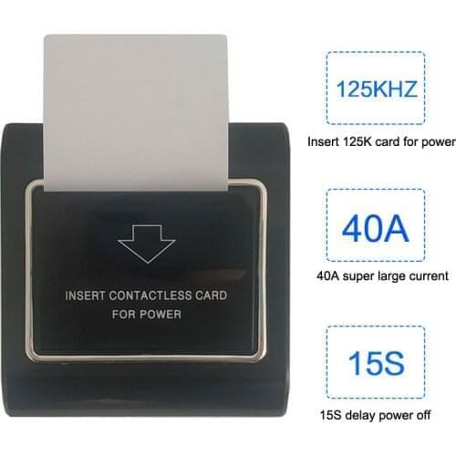 Hotel motel rent house saving energy switch 40A black panel support ID/T57/EM4305 125K card 220V 40A Power off with 15s delay