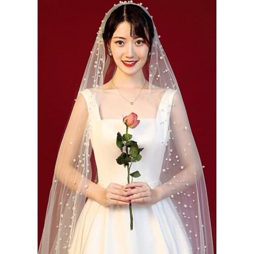 Veil bride main wedding dress rivet pearl veil super fairy photo veil female super long tail veil