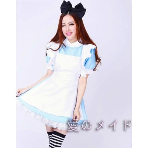 Hot Sale Alice in Wonderland Costume Blue Dress Maid Cosplay Fantasia Carnival Halloween Costumes for Women And Girls