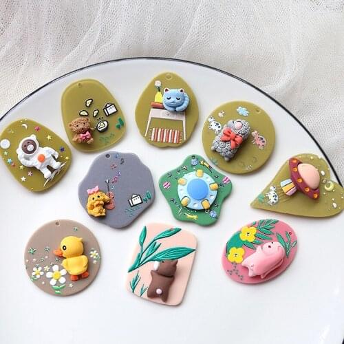 Kawaii Colorful Animal Decorated Geometry Resin Necklace Pendants 20pcs Ornament Accessories Earring Acid Acrylic Jewelry Charms