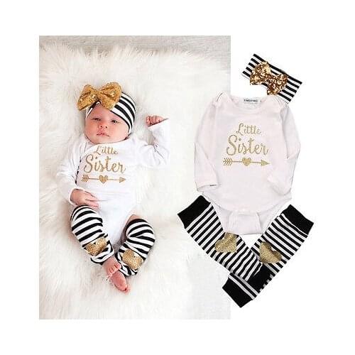Newborn Kids Baby Girls Infant Romper Striped Socks Baby Girls Clothes Set Striped Girls 4PCS Set with Bow Headband 0-18 Months