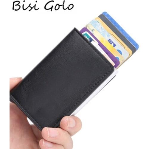 BISI GORO New Slim Mini Wallet Aluminum Box Credit Card Holder Security RFID Holder Pop-Up Clutch Card Case for Men and Women