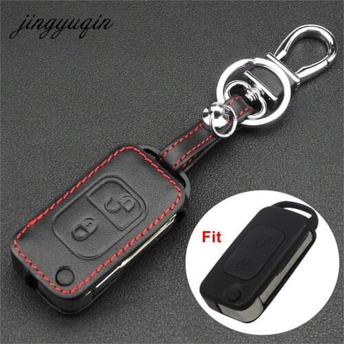 Jingyuqin Leather Remote Key Fob Case For Mercedes Benz SLK E113 A C E S W168 W20 2 Button Flip Folding Car Key Cover