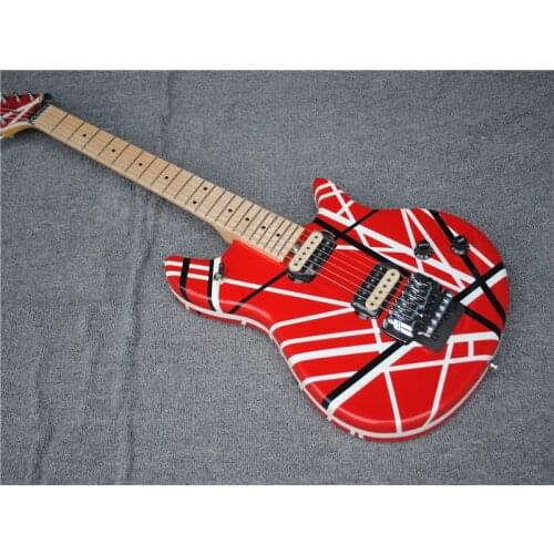 Red Electric Guitar with White Strips,2H Pickups,Maple Fretboard,Chrome Hardware,offering customized services