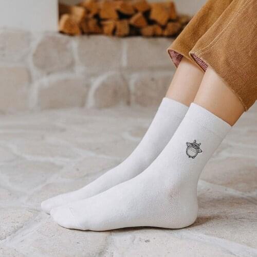 Summer Spring White Cute Korean Socks Animal Embroidery Cotton Cartoon Tube Girls Socks