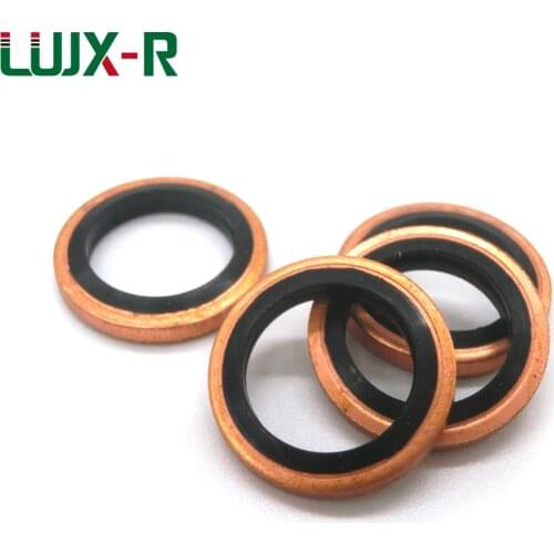 LUJX-R Bonded Washer Nitrile Rubber Gasket Metal Red Cooper Seal Ring Metric M6/8/10/12/14/18/20/22-60 Oil Drain Plug Washers