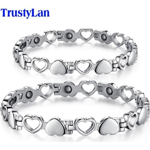 TrustyLan Fashion Magnets Bracelet Men Health Magnetic Stainless Steel Womens Mens Bracelets Heart Shape Couples Wristbands
