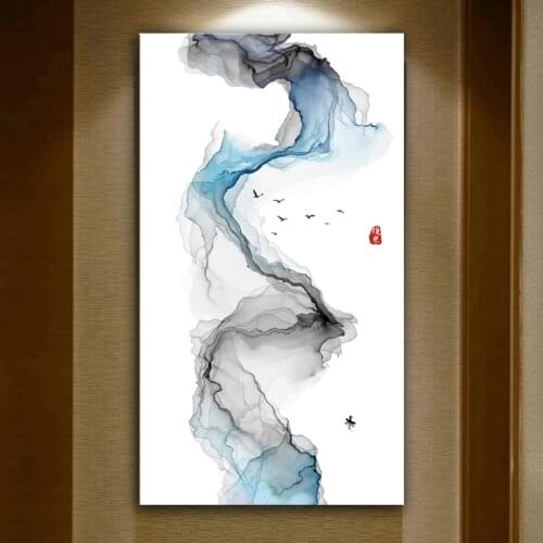New Chineses Style Abstract Line Painting Black White Blue Art Painting Abstract Nordic Poster Print Decor Hallway Pictures