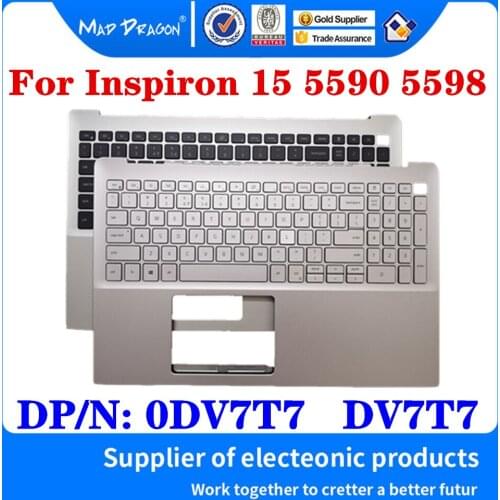 New Original 0DV7T7 DV7T7 For Dell Inspiron 15 5590 5598 Laptop Replacement Palmrest Upper Cover Case Backlight Keyboard Silver
