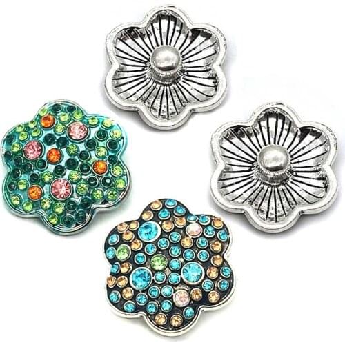 Wholesale metal Rhinestone Snap Buttons w246 flowers Diy Jewelry fit 18mm Snap button Necklaces/Bracelets for women