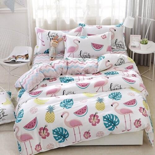 Bedclothes Fruit Flamingo, Cute Bear,Love Strawberry,Lemon Bedding Sets Bedsheet Dekbedovertrek Flat Cobertor Cama Parure De Lit