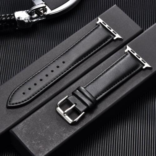 Import Calfskin Soft Leather Watchband 38 40 42 44mm for iwatch 5 4 3 2 1 Business Style Replace Strap for Apple Watch 6 Band