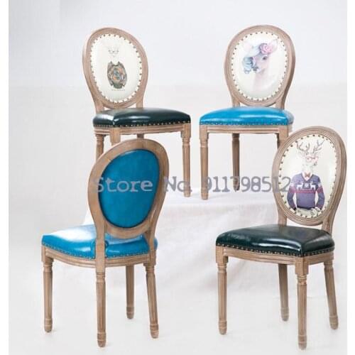 Solid wood retro dining chair restaurant chair American cafe chair European net red makeup chair creative bar chair stool
