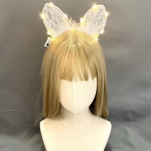 Cute Light Up Headdress Cat Rabbit Ear Headband LED Lace Maid Hairbands Halloween Christmas Party Decorations Hair Accessories
