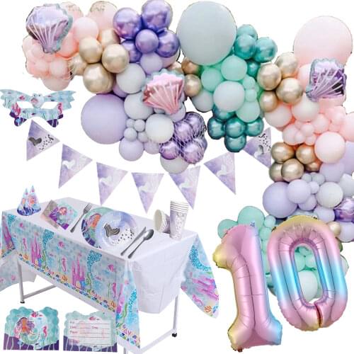 Mermaid Theme One Birthday Girl Party Decoration Marine Series Tableware Invitation Party Mask Aluminum Film Numbers Dance Rarty