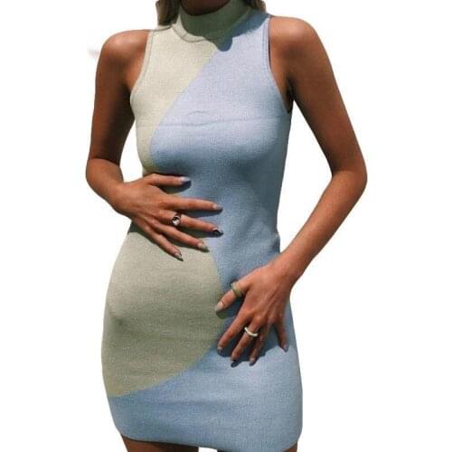 Urifens O Neck Sleeveless Sweater Dress 2021 New Geometry Open Back Tie Summer Dress Women Casual Sheth Sexy Knit Dresses LT27U
