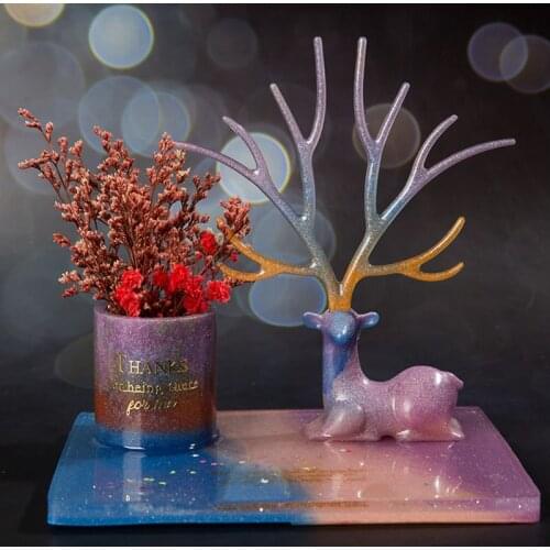 Resin DIY Crystal Epoxy Silicone Deer Antlers Tree Branch Jewelry Display Stand Manual Swing Table Mirror Mould