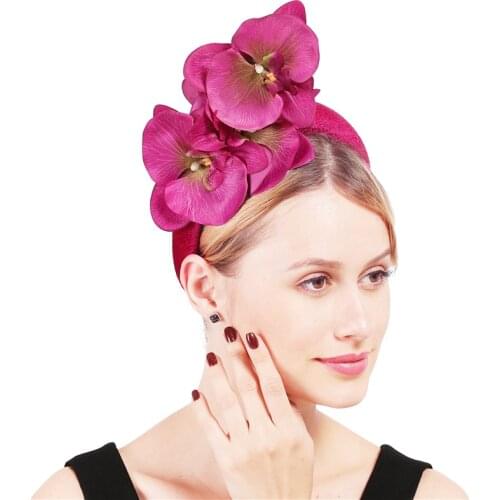 Hot Pink Thick Heabands Women Ladies Fashion Flower Headwear Fascinators Wedding Cocktail Party Dinner Hair Accessory Hair Bands