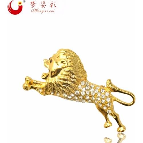 MZC Gold Lion Brooch Jewelry Men Pins for Women Vintage Brooch Broquet 2017 Brosch Broches Crystal Girls Jewelry Promotion