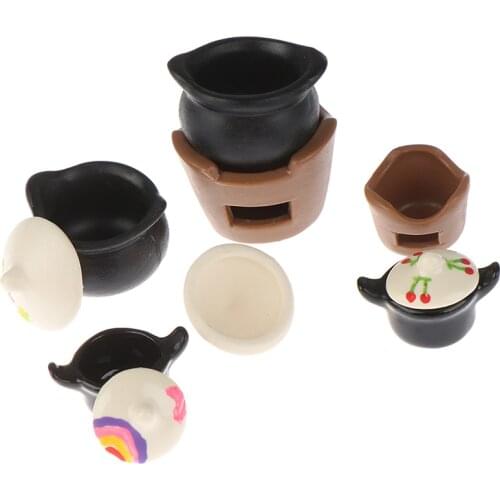 1:12 Dollhouse Mini Vintage Charcoal Stove Soup Pot Simulation Model Cooking Utensils Furniture Toys For Doll House Decoration