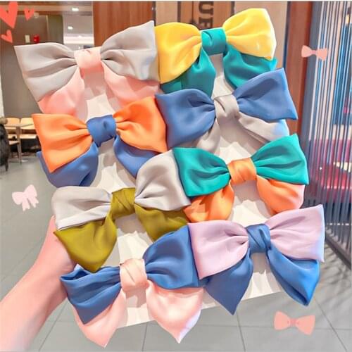 1PCS Japanese And Korean Contrast Color Large Bow Hairpin Female Cute Sweet Top Clip Girl Back Head Spring Hairpin Headdress