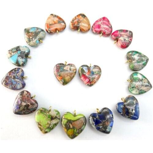 Natural stone heart Quartz Crystal Turquoises tiger eye lapis Opal pendants for diy Jewelry making Necklaces Accessories10PCS