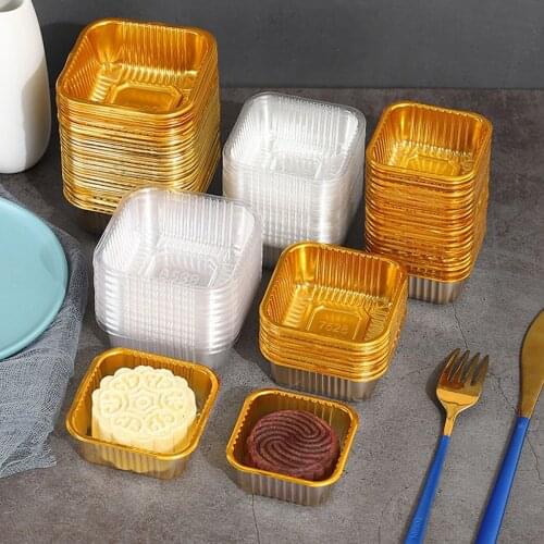 100 Pcs High Quality Moon Cake Tray Thickened Inner Tray Packaging Box Snowy Egg Yolk Cake Transparent Gold Blister Box