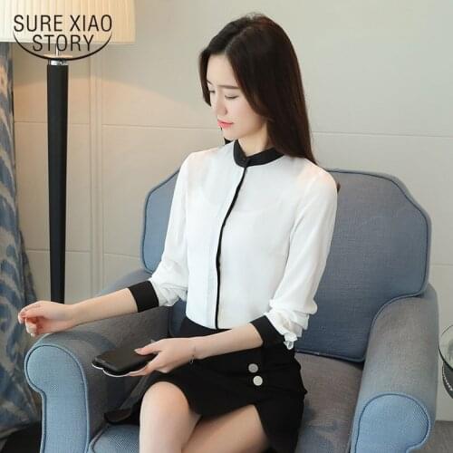 2021 new fashion Korean women blouse long sleeved solid women top temperament chiffon blouses slim office lady blusa 0939 40