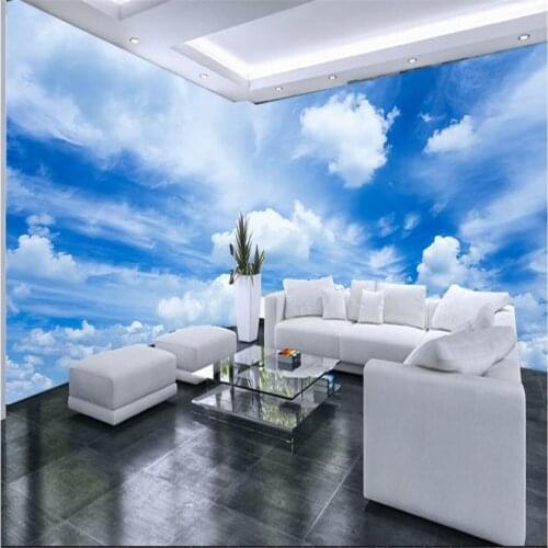 Beibehang 3d mural decor photo backdrop photography 3D stereo Blue sky clouds artistic vision living room wall painting murals