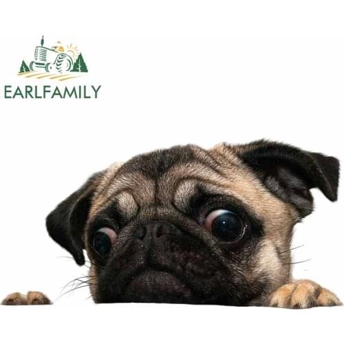 EARLFAMILY 13cm x 6.6cm For PUG DOG Peeker Fashion Car Stickers Anime Graphics Decal Sunscreen Windshield For JDM SUV RV