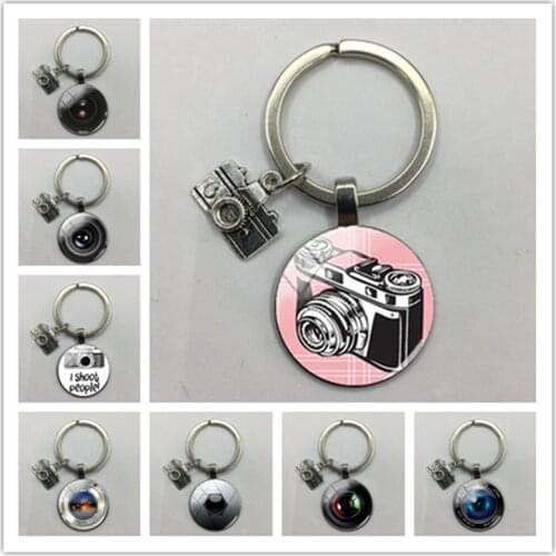 Camera lens landscape art picture keychain college glass alloy jewelry exquisite popular gift keychain