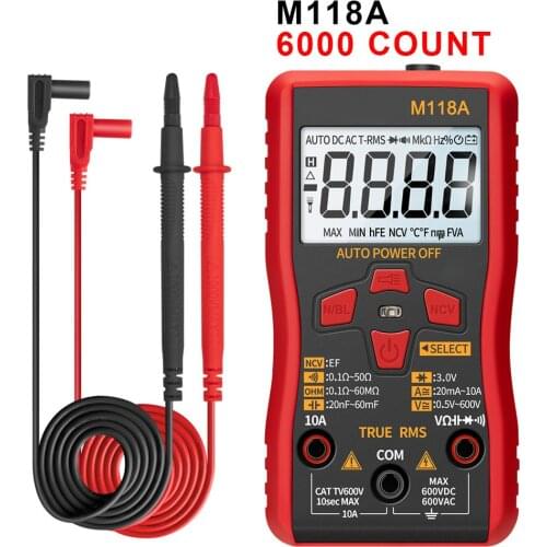 Mini M118A Digital Multimeter 6000 Counts Smart Tester Auto Mmultimetro True Rms Tranistor Meter with NCV Data Hold Flashlight