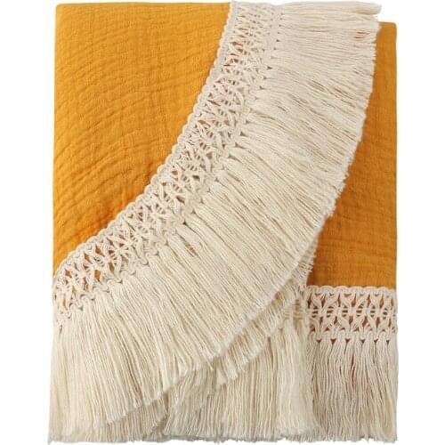 Cotton Baby Blanket Fringe 2 Layer Newborn Tassel Blankets Swaddle Warp Bed Baby Photography Props Newborn Soft Absorbent Y1QF