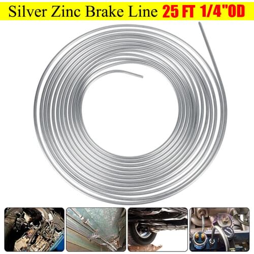 Coil Roll of 1/4'' OD Plated Brake Line Fuel Tubing Kit Fitting Zinc Silver Anti Rust Brake Lines Tube 25Ft 7.62m