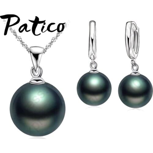 Freshwater Black Pearl Jewelry Sets 925 Sterling Silver Necklace Natural Pearl Dangle Earrings Wedding Jewelry Sets