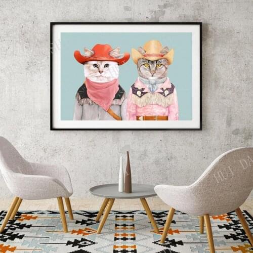 Cowboy Cats Art Print - Brothers Room Decor - Colorful Wall Art