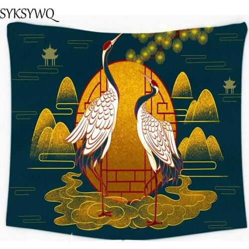 Crane tapestry psychedelic wall hanging carpet polyester fabric wall tapestry bohemian wall decor blanket