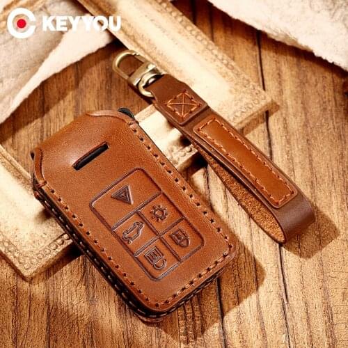 KEYYOU 5 Buttons Leather Car Key Case Cover For Volvo XC60 S60 S60L V40 V60 S80 XC70 KYDZ Key Holder with Keychain