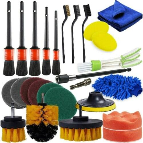 26PCS Car Detailing Brush Set Car Cleaning Kit For Wheels Console Dashboard Air Vent Leather Cleaning Towels+Wash Gloves+Brushes