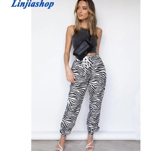 2021 New Women Animal Print Pants Strethy Waist Pants Loose Trousers Joggers Female Sweatpants Streetwear