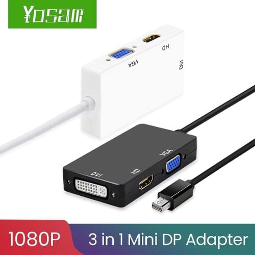 YOSAM Mini DisplayPort to HDMI-compatible VGA DVI Adapter 3in1 Thunderbolt Converter Mini DP Cable for Surface Pro 4 Mini DP