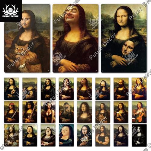 Putuo Decor Funny Monalisa Vintage Metal Posters Retro Tin Signs for Home Bar Pub Club Man Cave Wall Decor