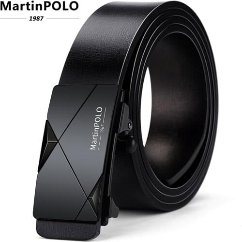 Martinpolo Genuine Leather Men belt Automatic Belts With Toothless Alloy Buckle designer Belts black Cummerbunds Casual MP02401P