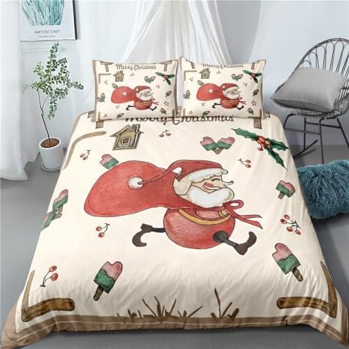 3pcs Christmas Bedding Set Cartoon Santa Claus Duvet Cover Set Queen King Twin Single Double New Year Duvet Quilt Cover Set