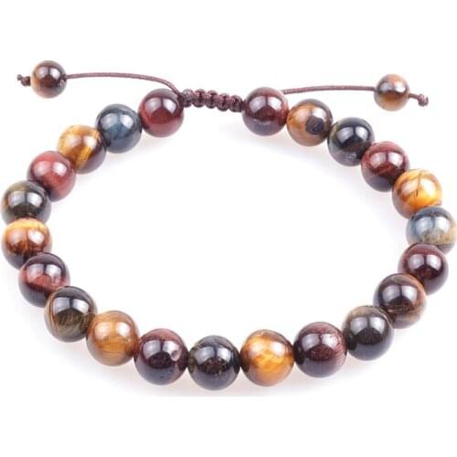 Handmade 8mm Natural Tiger Stone bead Bracelet Mens Beaded Jewelry