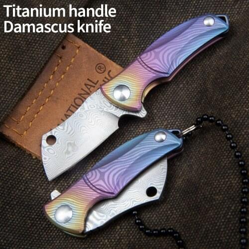Titanium alloy Damascus folding knife outdoor camping self-defense knife EDC portable multi-function tool knife