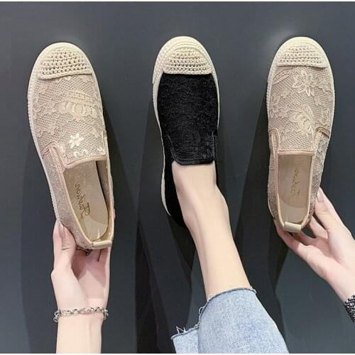 Summer Platform Shoes Women Casual Slip On Soft Sole Flats Embroider Flowers Lace Woven Breathable Mesh Shoes