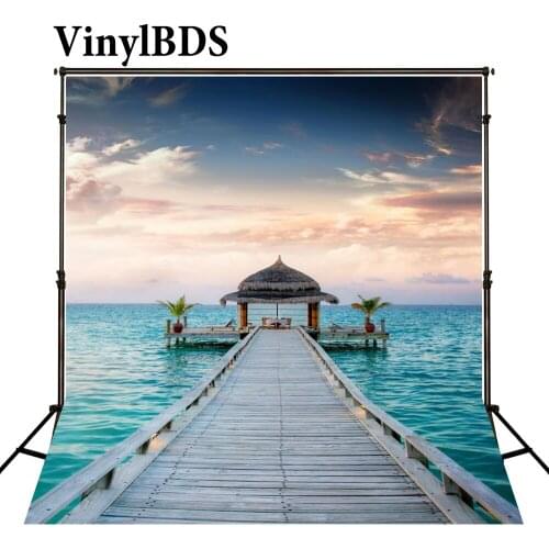 VinylBDS Seaside Bridge Ocean Sunset Background Outdoor Wedding Backdrop Large Size Seamless Photo For Photography Studio