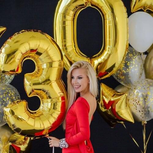 32inch Number Balloons Big Gold Sliver Rose Gold Figure Foil Balloon Baby Shower Birthday Party Decor 13/18/25/30 Digital Ballon